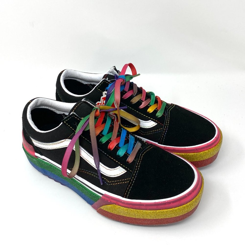 VANS Platform Old Skool Stacked Ripple Glitter Rainbow Black Women's VN0A4U15WW1 - Picture 2 of 11